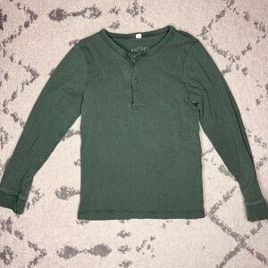 MORI Ribbed Dark Green Cozy Henley Longsleeve Top